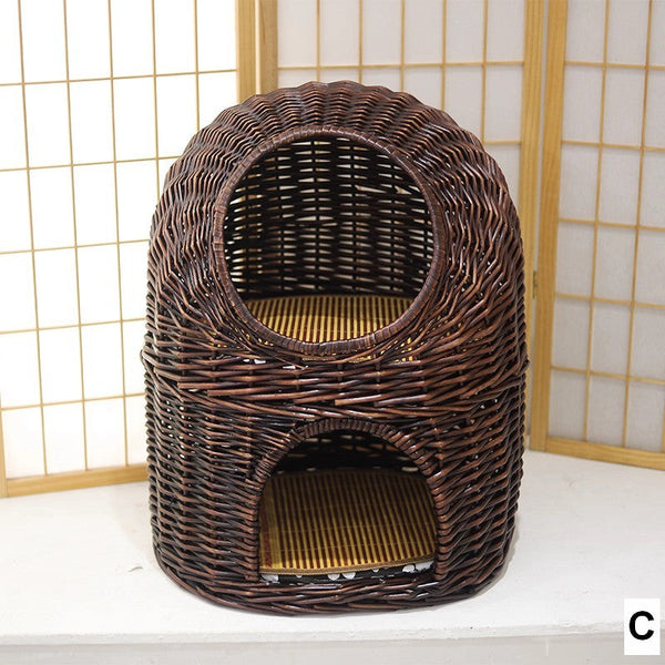 Large Cat House Basket with Washable Cushion for Indoor Cats and Dogs, Double-Layer Cat Bed-HomePaintingDecor
