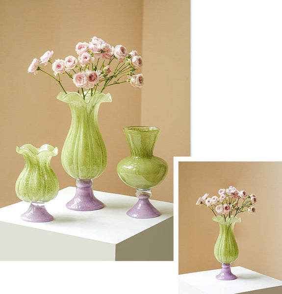 Centerpiece Contemporary Vases on Table, Modern Glass Vase for Flowers, Mid Century Glass Vases, Handmade Modern Vases for Living Room, Unique Decorative Glass Vase-HomePaintingDecor