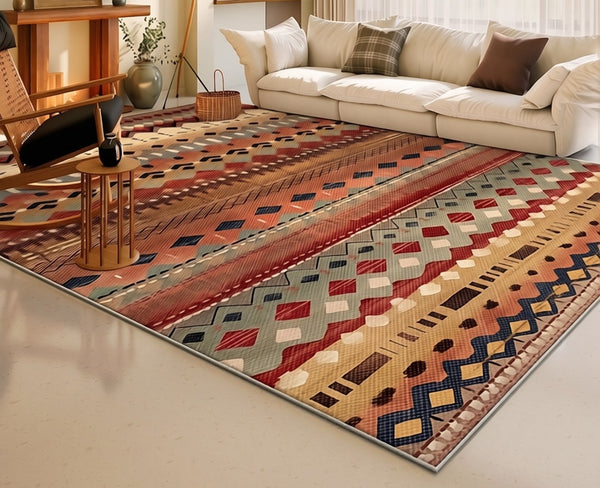 Bohemian Style Carpets for Living Room, Colorful Abstract Rugs for Dining Room, Contemporary Rugs for Bedroom, Mid Century Modern Rugs Next to Bed-HomePaintingDecor
