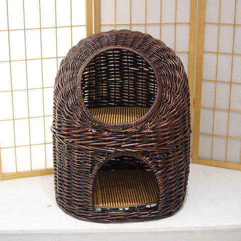 Large Cat House Basket with Washable Cushion for Indoor Cats and Dogs, Double-Layer Cat Bed-HomePaintingDecor