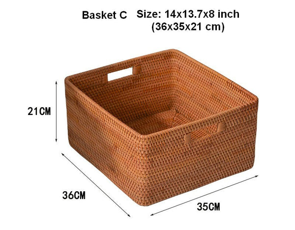 Rattan Storage Baskets, Storage Basket for Shelves, Rectangular Storage Basket for Toys, Storage Baskets for Kitchen, Storage Baskets for Bedroom-HomePaintingDecor