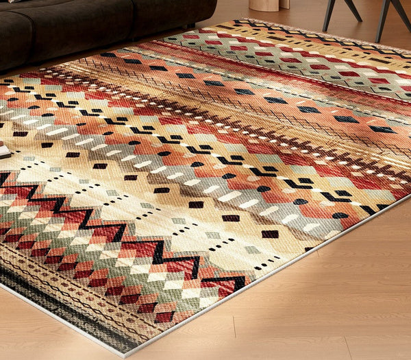 Bohemian Style Carpets for Living Room, Colorful Abstract Rugs for Dining Room, Contemporary Rugs for Bedroom, Mid Century Modern Rugs Next to Bed-HomePaintingDecor
