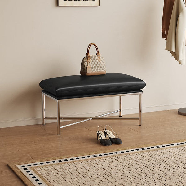 Modern Shoe Changing Ottoman, Upholstered Shoe Bench, Contemporay Bedroom Bench, Narrow Entryway Bench, Mid-Century Hall Bench, Luxury Genuine Leather Entry Bench-HomePaintingDecor