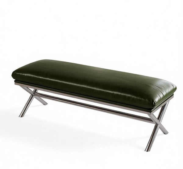 Luxury Genuine Leather Entry Bench, Upholstered Shoe Bench, Contemporay Bedroom Bench, Narrow Entryway Bench, Modern Shoe Changing Ottoman, Mid-Century Hall Bench-HomePaintingDecor