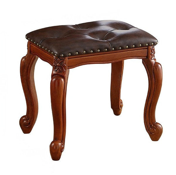 Rubberwood Entry Bench, Vanity Stool, Genuine Leather Solid Wood Entry Bench, Vintage Entry Stool, Solid Wood Ottoman-HomePaintingDecor