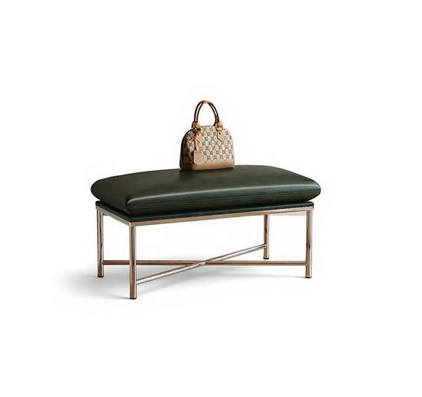 Mid-Century Hall Bench, Contemporay Bedroom Bench, Luxury Genuine Leather Entry Bench, Upholstered Shoe Bench, Narrow Entryway Bench, Modern Shoe Changing Ottoman-HomePaintingDecor