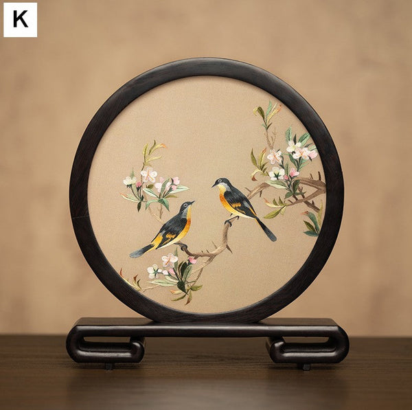 Exclusive Business Present, Flower and Bird Embroidered Decor, Unique Birthday Gift, Traditional Chinese Suzhou Embroidery Ornament, Premium Souvenir-HomePaintingDecor