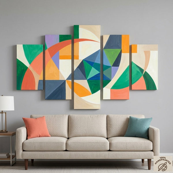 Modern Abstract Paintings, Geometric Acrylic Art for Living Room, Contemporary Canvas Paintings-HomePaintingDecor