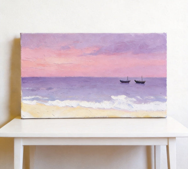 Original Seascape Paintings, Small Canvas Paintings, Sunset Paintings, Silence of the Twilight Sea, Hand Painted Canvas Wall Art-HomePaintingDecor