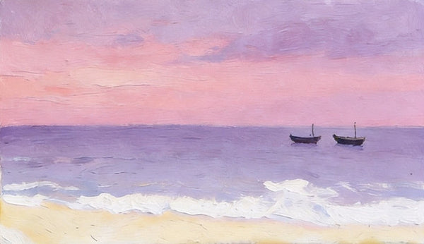 Original Seascape Paintings, Small Canvas Paintings, Sunset Paintings, Silence of the Twilight Sea, Hand Painted Canvas Wall Art-HomePaintingDecor