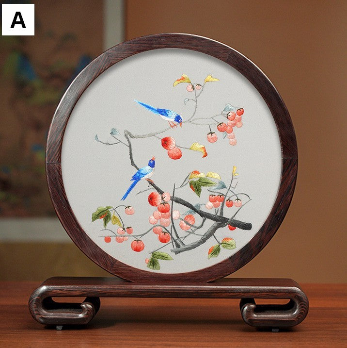 Silk Embroidered Ornament, Traditional Chinese Suzhou Flower and Birds Embroidery Ornaments, Exclusive Business Presents, Creative Birthday Gift, Premium Souvenir-HomePaintingDecor