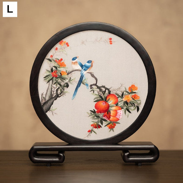 Exclusive Business Present, Flower and Bird Embroidered Decor, Unique Birthday Gift, Traditional Chinese Suzhou Embroidery Ornament, Premium Souvenir-HomePaintingDecor
