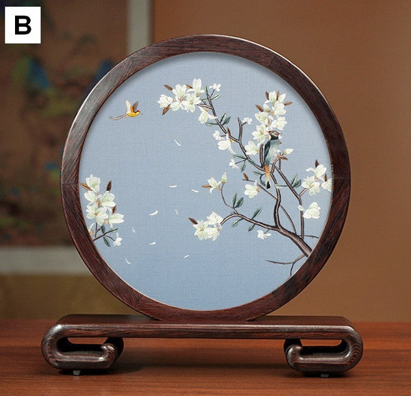 Silk Embroidered Ornament, Traditional Chinese Suzhou Flower and Birds Embroidery Ornaments, Exclusive Business Presents, Creative Birthday Gift, Premium Souvenir-HomePaintingDecor