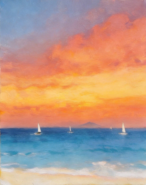 Hand Painted Canvas Artwork, Original Oil Paintings, Sunset Sail on the Horizon, Original Seascape Paintings, Buy Small Paintings Online-HomePaintingDecor