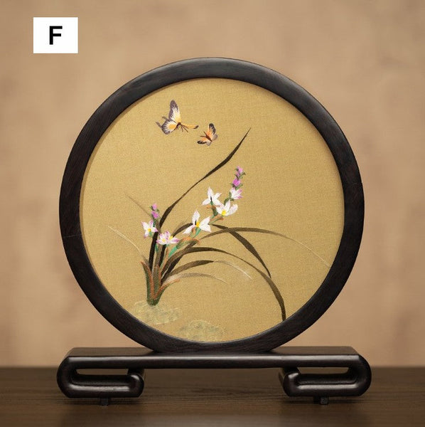 Unique Birthday Gift, Traditional Chinese Suzhou Embroidery Ornament, Exclusive Business Present Flower and Butterfly Embroidered Decor, Premium Souvenir-HomePaintingDecor