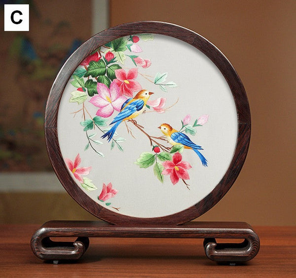 Silk Embroidered Ornament, Traditional Chinese Suzhou Flower and Birds Embroidery Ornaments, Exclusive Business Presents, Creative Birthday Gift, Premium Souvenir-HomePaintingDecor