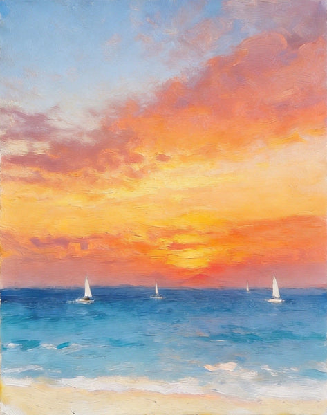 Original Oil Paintings, Sunset Sail on the Horizon, Original Seascape Paintings, Hand Painted Canvas Artwork, Buy Small Paintings Online-HomePaintingDecor