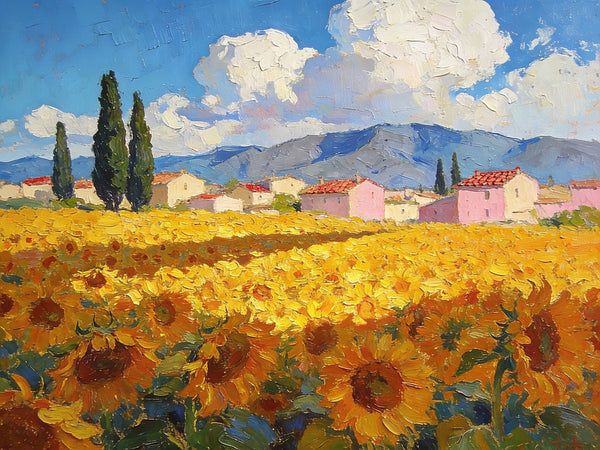 Sunflower Fields in Full Bloom, Provence, Hand Painted Canvas Art, On Canvas Small Paintings, Small Landscape Paintings, Original Artwork Small Paintings, Small Wall Paintings-HomePaintingDecor