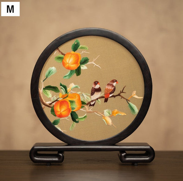 Exclusive Business Present, Flower and Bird Embroidered Decor, Unique Birthday Gift, Traditional Chinese Suzhou Embroidery Ornament, Premium Souvenir-HomePaintingDecor