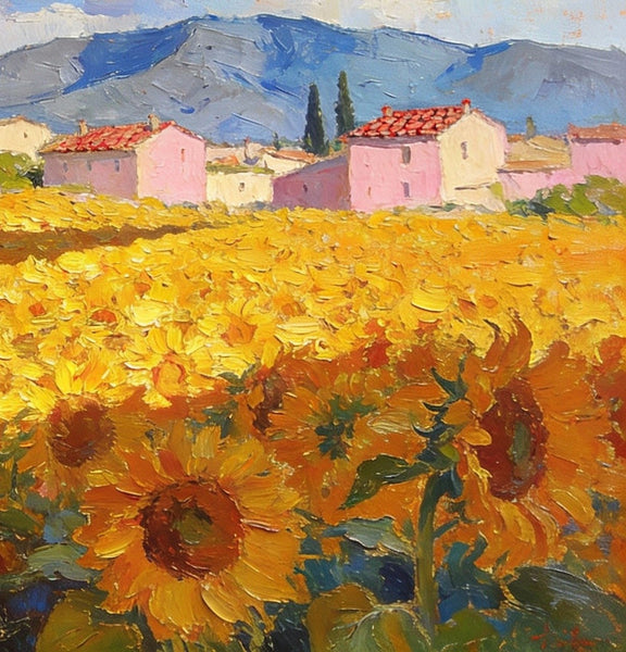 Sunflower Fields in Full Bloom, Provence, Hand Painted Canvas Art, On Canvas Small Paintings, Small Landscape Paintings, Original Artwork Small Paintings, Small Wall Paintings-HomePaintingDecor