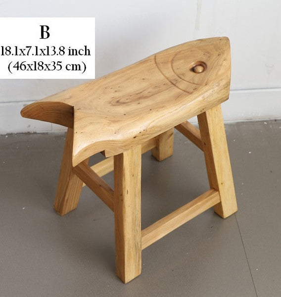 Children's Wooden Stool, Sofa Stool, Dining Table Stool, Handmade Solid Wood low Stool, Creative Shoe-changing Stool, Old Elm Wood Stool-HomePaintingDecor