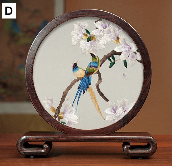 Silk Embroidered Ornament, Traditional Chinese Suzhou Flower and Birds Embroidery Ornaments, Exclusive Business Presents, Creative Birthday Gift, Premium Souvenir-HomePaintingDecor