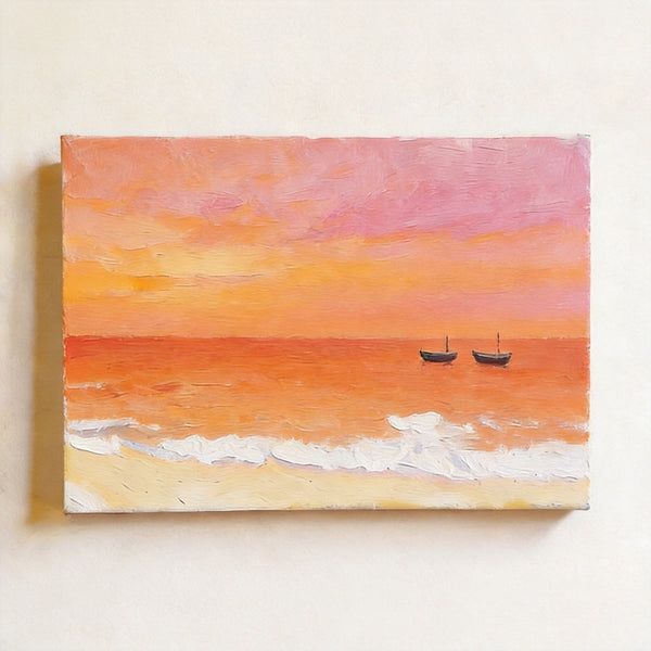 Original Oil Paintings, Silence of the Orange Twilight, Original Seascape Painting, Hand Painted Canvas Artwork, Buy Small Paintings Online, Original Canvas Art-HomePaintingDecor