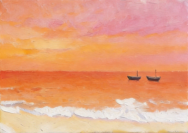 Original Oil Paintings, Silence of the Orange Twilight, Original Seascape Painting, Hand Painted Canvas Artwork, Buy Small Paintings Online, Original Canvas Art