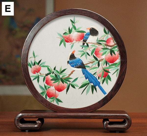 Silk Embroidered Ornament, Traditional Chinese Suzhou Flower and Birds Embroidery Ornaments, Exclusive Business Presents, Creative Birthday Gift, Premium Souvenir-HomePaintingDecor