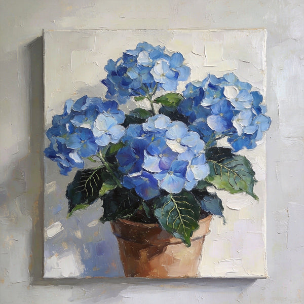 Small Canvas Artwork, Still Life Painting, Blue Plumbago Flourishing In A Pot, Original Flower Paintings, Buy Small Artwork Online, Hand Painted Canvas Artwork