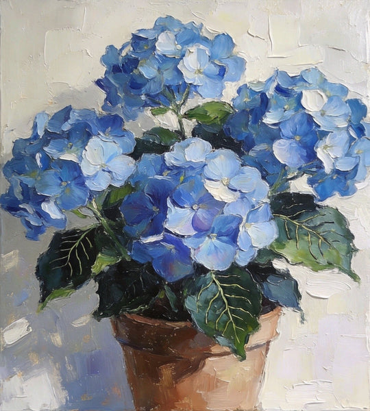 Small Canvas Artwork, Still Life Painting, Blue Plumbago Flourishing In A Pot, Original Flower Paintings, Buy Small Artwork Online, Hand Painted Canvas Artwork