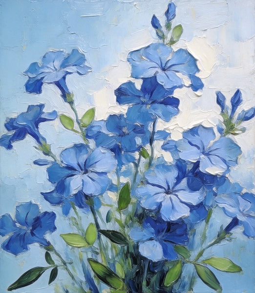 Hand Painted Canvas Art, Blooming Blue Plumbago, Original Flower Paintings, Original Oil Paintings, Small Canvas Wall Art Paintings