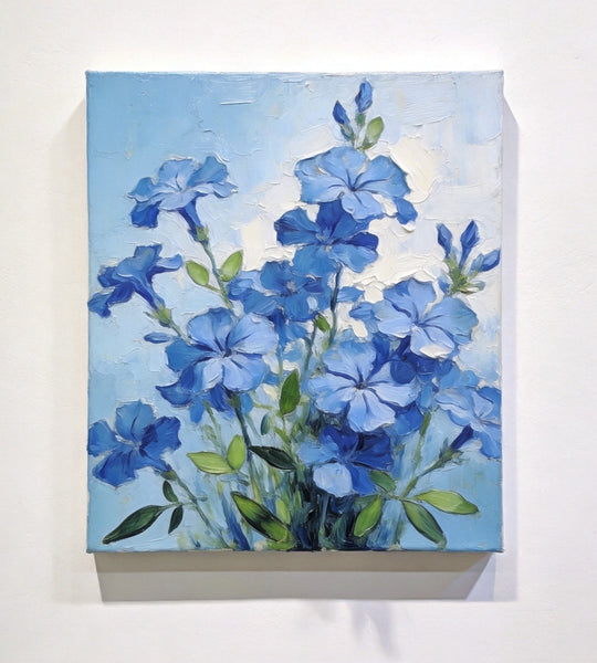Hand Painted Canvas Art, Blooming Blue Plumbago, Original Flower Paintings, Original Oil Paintings, Small Canvas Wall Art Paintings