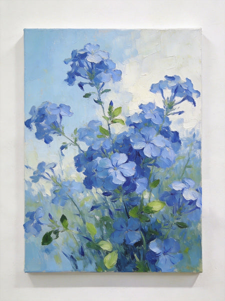 Small Canvas Wall Art Paintings, Blue Plumbago in Full Flower, Original Flower Paintings, Original Oil Paintings, Hand Painted Canvas Art-HomePaintingDecor