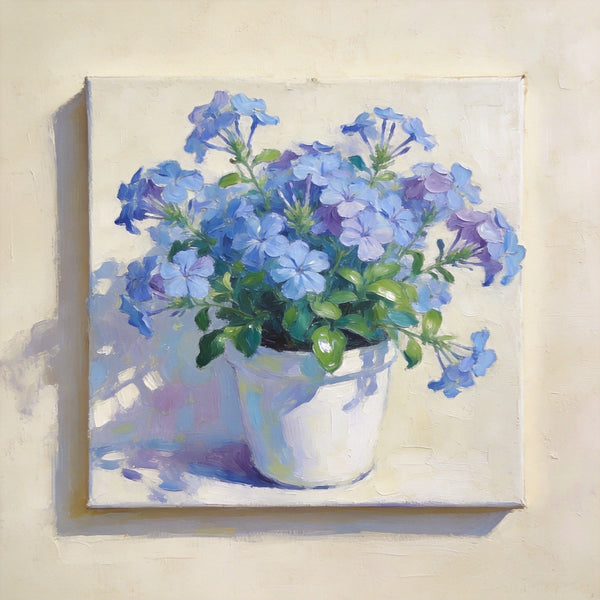 Small Canvas Wall Art, Blue Plumbago in Full Bloom, Still Life Painting, Hand Painted Canvas Art, Original Flower Paintings, Buy Small Art Online-HomePaintingDecor