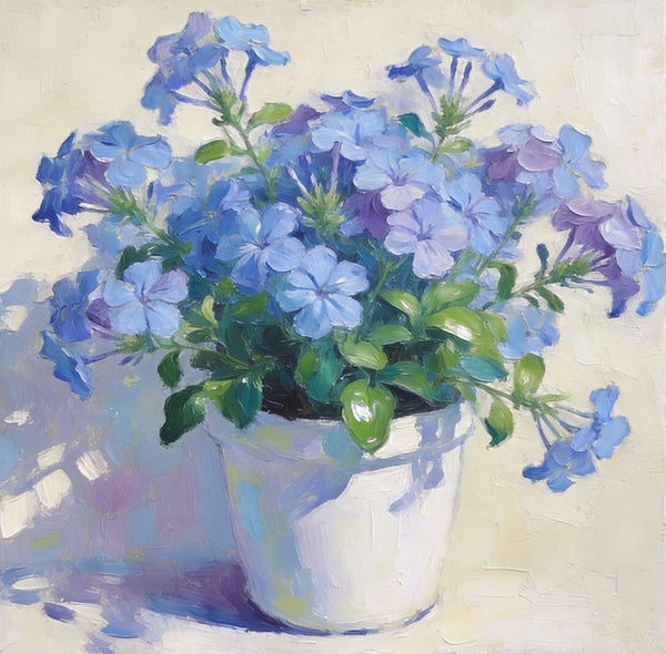 Small Canvas Wall Art, Blue Plumbago in Full Bloom, Still Life Painting, Hand Painted Canvas Art, Original Flower Paintings, Buy Small Art Online-HomePaintingDecor
