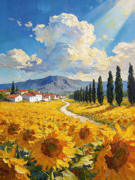 Landscape Oil Paintings, Sunflower Fields in Full Bloom, Provence, Heavy Texture Oil Paintings, On Canvas Small Paintings, Hand Painted Canvas Art, Original Small Paintings-HomePaintingDecor