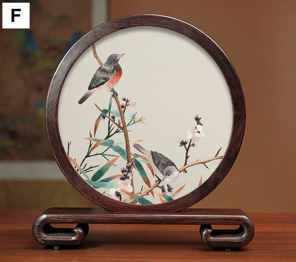 Silk Embroidered Ornament, Traditional Chinese Suzhou Flower and Birds Embroidery Ornaments, Exclusive Business Presents, Creative Birthday Gift, Premium Souvenir-HomePaintingDecor