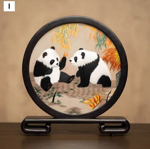 Exclusive Business Present Panda Embroidered Decor, Traditional Chinese Suzhou Embroidery Ornament, Premium Souvenir, Unique Birthday Gift-HomePaintingDecor