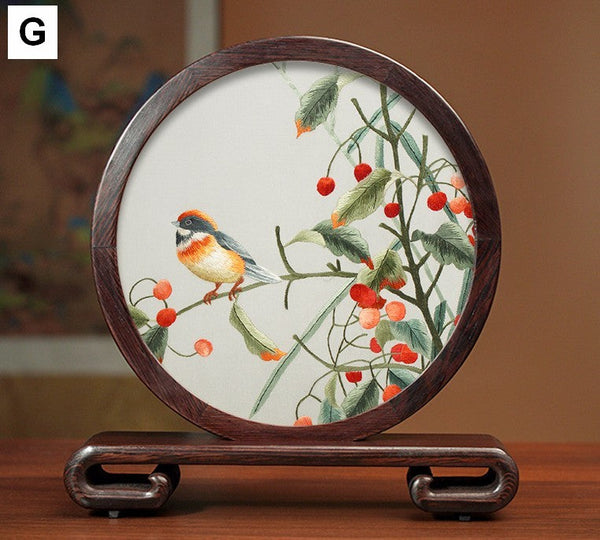 Silk Embroidered Ornament, Traditional Chinese Suzhou Flower and Birds Embroidery Ornaments, Exclusive Business Presents, Creative Birthday Gift, Premium Souvenir-HomePaintingDecor