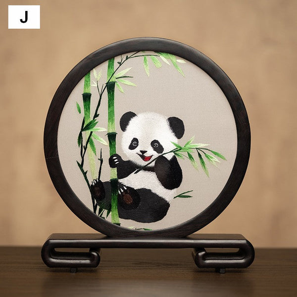 Exclusive Business Present Panda Embroidered Decor, Traditional Chinese Suzhou Embroidery Ornament, Premium Souvenir, Unique Birthday Gift-HomePaintingDecor