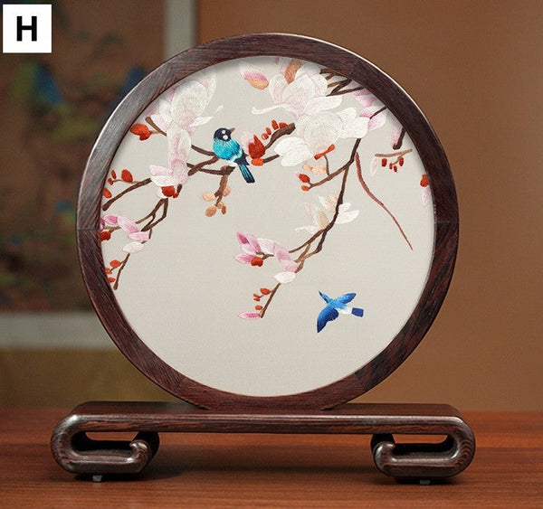 Silk Embroidered Ornament, Traditional Chinese Suzhou Flower and Birds Embroidery Ornaments, Exclusive Business Presents, Creative Birthday Gift, Premium Souvenir-HomePaintingDecor