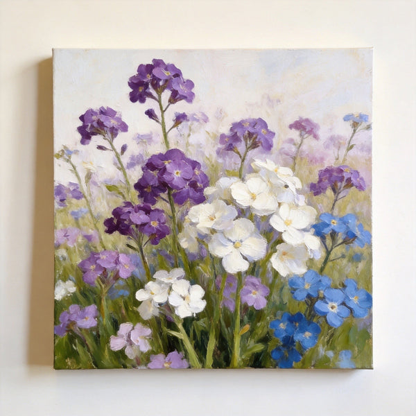 Hand Painted Canvas Art, Small Canvas Artwork, Purple and White Forget-me-nots Blooming Wild, Buy Small Artwork Online, Still Life Painting, Original Flower Paintings-HomePaintingDecor