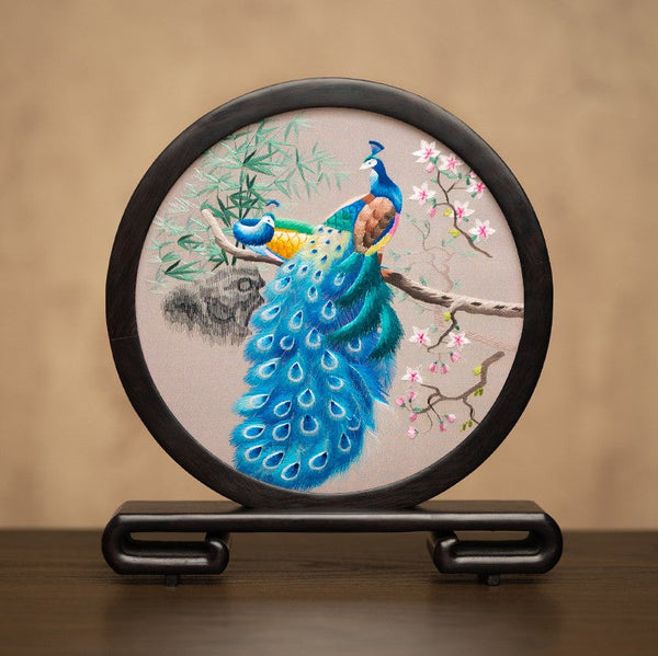 Traditional Chinese Suzhou Embroidery Ornament, Exclusive Business Present Peacock Embroidered Decor, Premium Souvenir, Unique Birthday Gift-HomePaintingDecor