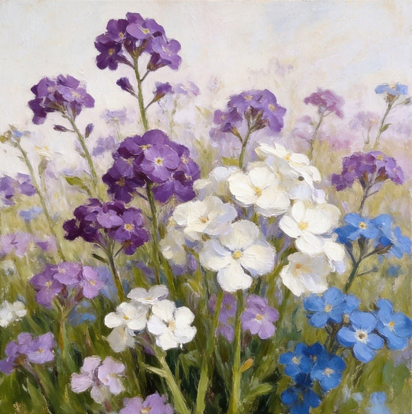 Hand Painted Canvas Art, Small Canvas Artwork, Purple and White Forget-me-nots Blooming Wild, Buy Small Artwork Online, Still Life Painting, Original Flower Paintings-HomePaintingDecor
