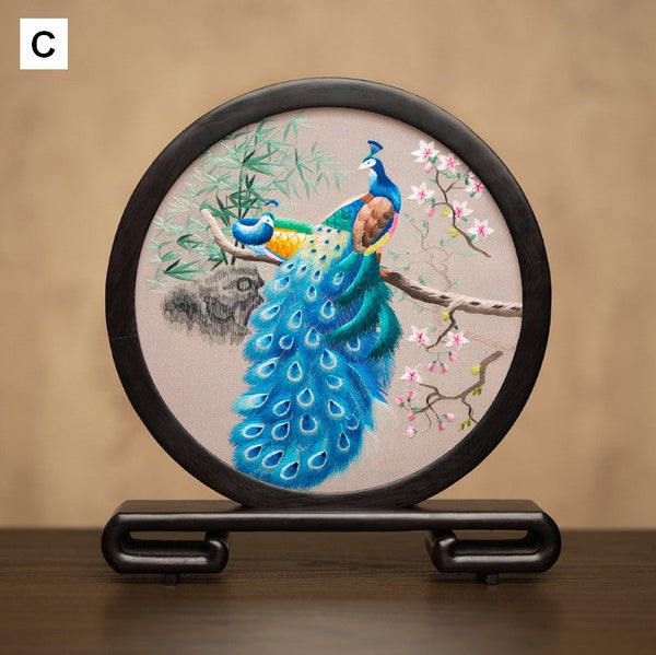Traditional Chinese Suzhou Embroidery Ornament, Exclusive Business Present Peacock Embroidered Decor, Premium Souvenir, Unique Birthday Gift-HomePaintingDecor