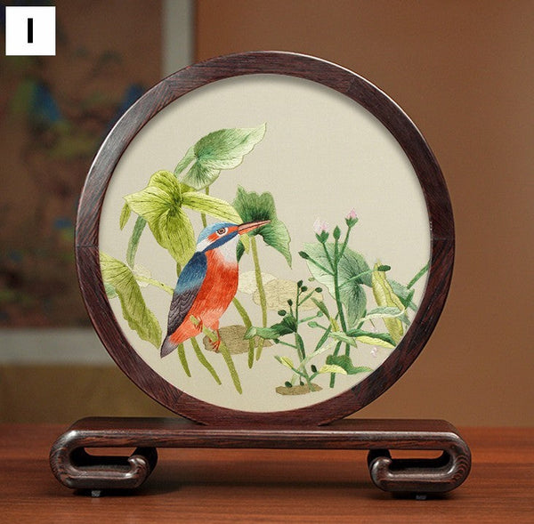 Exclusive Business Presents, Creative Birthday Gift, Premium Souvenir, Silk Embroidered Ornament, Traditional Chinese Suzhou Flower and Birds Embroidery Ornaments-HomePaintingDecor
