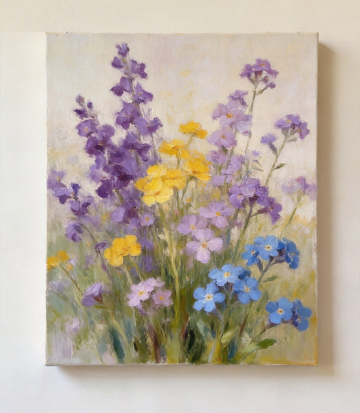 Wild Forget-me-nots in Full Bloom, Hand Painted Canvas Art, Original Flower Paintings, Small Canvas Wall Art Paintings, Buy Original Oil Paintings Online