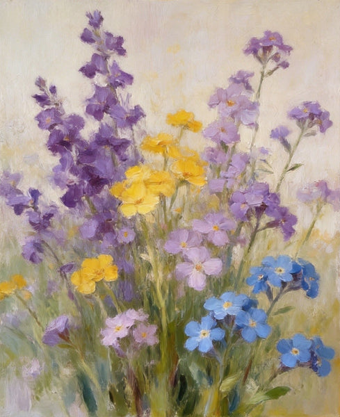 Wild Forget-me-nots in Full Bloom, Hand Painted Canvas Art, Original Flower Paintings, Small Canvas Wall Art Paintings, Buy Original Oil Paintings Online-HomePaintingDecor