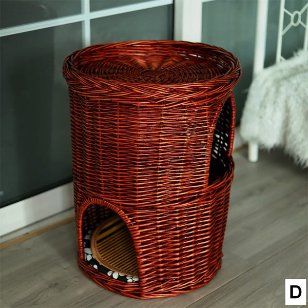 Large Cat House Basket with Washable Cushion for Indoor Cats and Dogs, Triple-Layer Cat Bed-HomePaintingDecor
